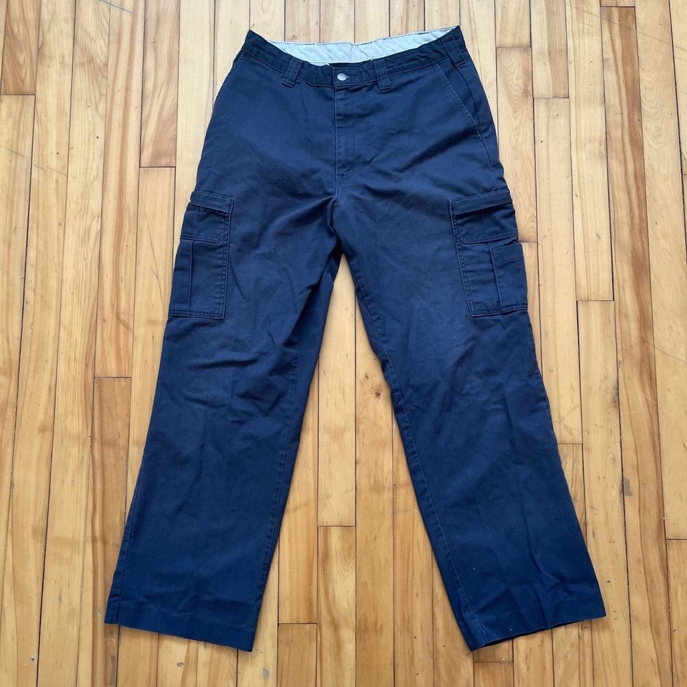 Dickies Mens Cargo Pants Navy Blue Size 34x32 Work Utility Zip Pockets